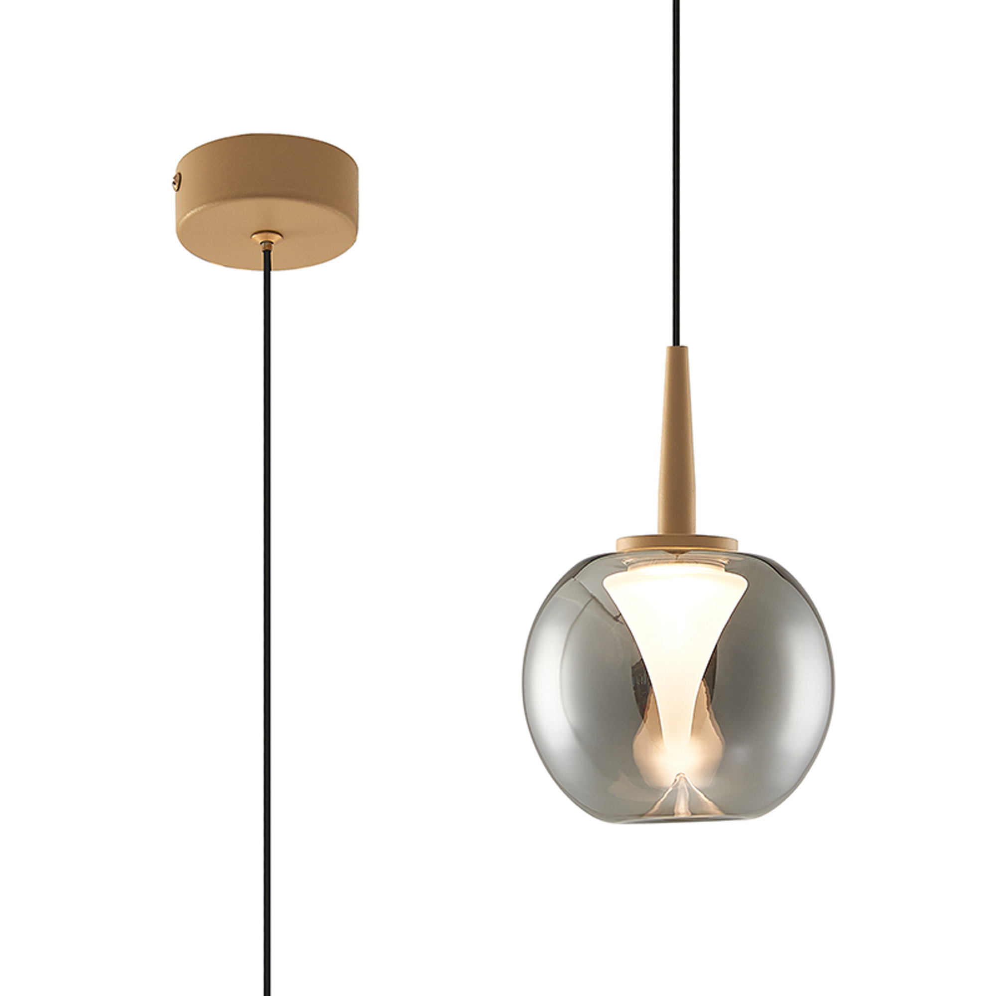 M9076  Andromeda Single Pendant, 5W LED, 3000K, 500lm, Light Gold/Chrome/Frosted 3yrs Warranty